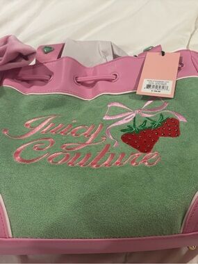 Juicy Couture Pink & Green Strawberry Embroidered Tote